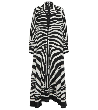Dolce & Gabbana Zebra-print Crepe De Chine Maxi Shirt Dress In Bianco/nero