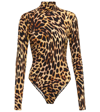 Stella Mccartney Cheetah Print Long Sleeve Turtleneck Bodysuit In Tortoise Shell