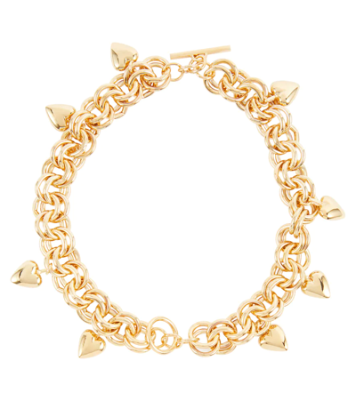 Saint Laurent Heart-charm Multi-link Chain Bracelet In Vieil Or Laiton