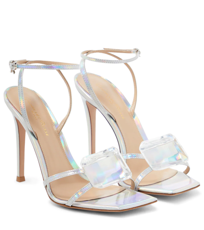 Gianvito Rossi Jaipur Holographic Leather Embellished Ankle-strap Sandals In Silver