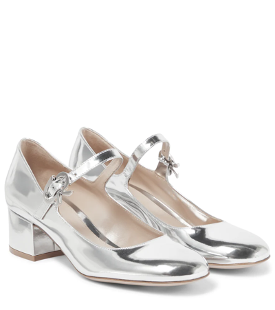 Gianvito Rossi Mary Jane Leather Pumps In Silver