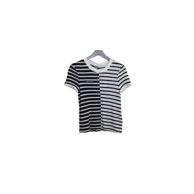 Alexander Wang New Rayon Stripe Slub Pieced Shunken W/print Tee Ink Ivory In Xxl