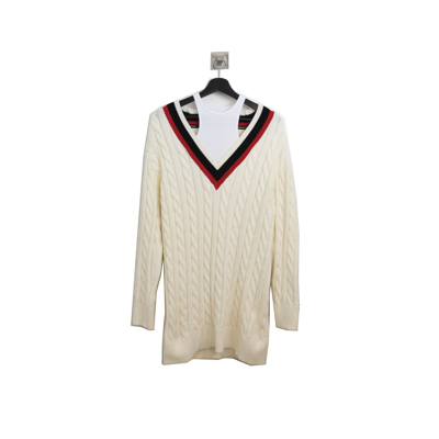 Alexander Wang V Neck Striped Ribs Dress Ivory In Xxl