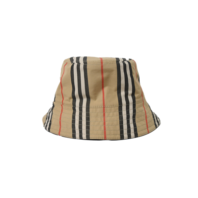 BURBERRY BURBERRY REVERSIBLE ICON STRIPE COTTON BUCKET HAT BROWN