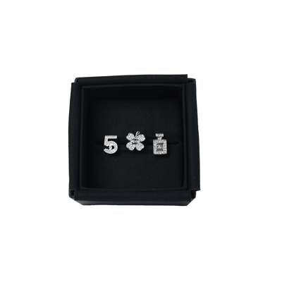 Pre-owned Chanel Brooch Set Of 3- Perfume Number 5 Clover Crystal Silver In Default Title