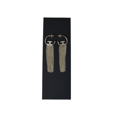 Pre-owned Chanel Cc Hoop With Dangle String Earring Gold In Default Title