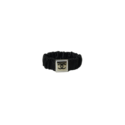 Pre-owned Chanel Cc Leather Hair Tie Black In Default Title