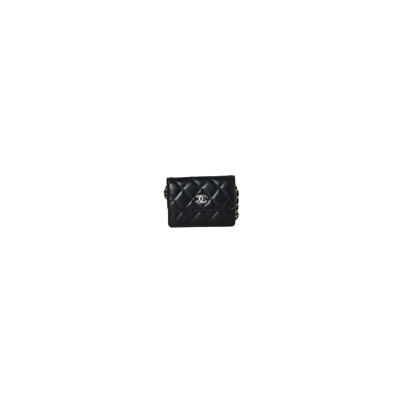 Pre-owned Chanel Crossbody Card Holder With Flap Gold Hardware Black In Default Title