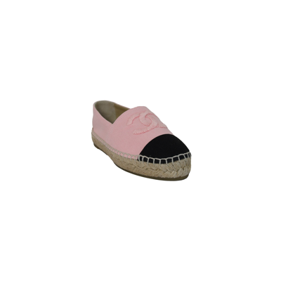 Pre-owned Chanel Denim Espadrilles Pink Black In Us 16