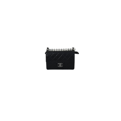 Pre-owned Chanel Goatskin Acrylic Beads & Ruthenium Finish Metal Black In Default Title
