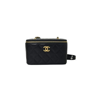 Pre-owned Chanel Long Vanity Case With Strap Gold  Black In Default Title