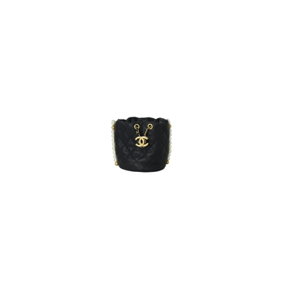 Pre-owned Chanel Mini Drawstring Bag Calfskin Pearl With Gold Metal Black In Default Title