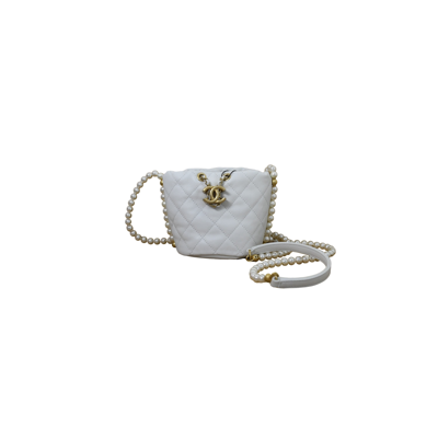 Pre-owned Chanel Mini Drawstring Bag Calfskin Pearl With Gold Metal White In Default Title
