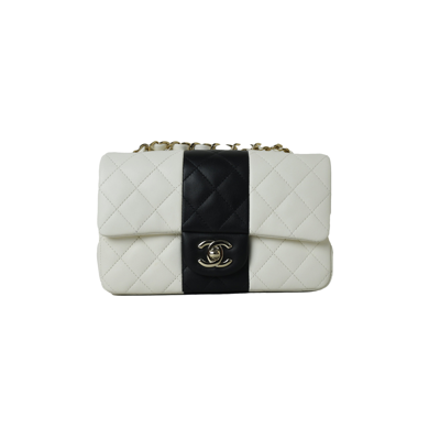 Pre-owned Chanel Mini Flap Lambskin Bag White Black Stripe In Default Title