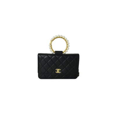 Pre-owned Chanel O Mini Bag Lambskin Imitation Pearls & Gold-tone Metal Black In Default Title