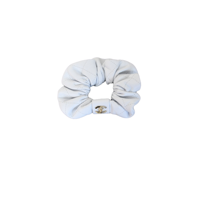 Pre-owned Chanel Quilted Leather Hair Tie White In Default Title