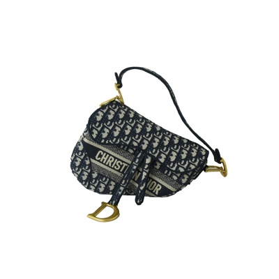 Dior Oblique Embroidery Saddle Bag Blue In Default Title