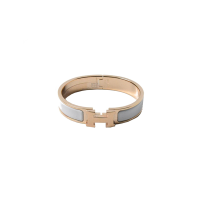 Pre-owned Hermes H Logo Bracelet Rose White In Xxl