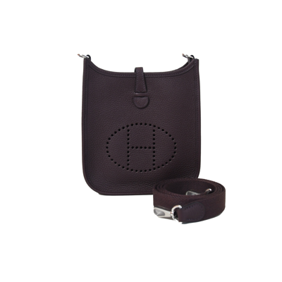 Pre-owned Hermes Mini Evelyne Palladium Hardware Rouge Sellier In Default Title