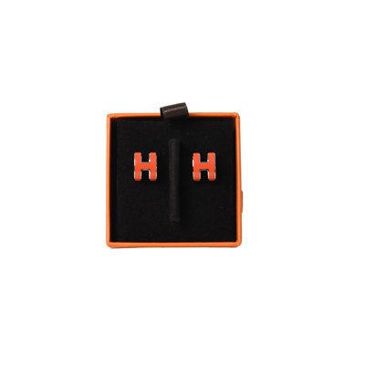 Pre-owned Hermes Pop H Palladium Hardware Earrings Rouge Orange In Default Title