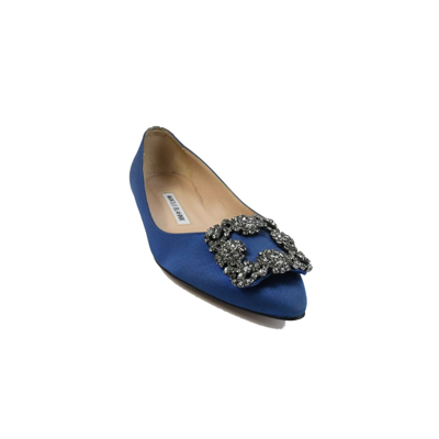 Manolo Blahnik Hangisi Flats Satin Royal Blue In Us 16