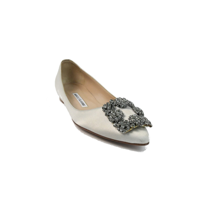 Manolo Blahnik Hangisi Flats Satin Silver In Us 16