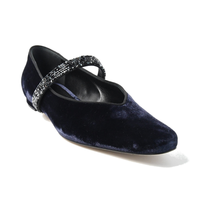 Manolo Blahnik Puxona Flat Navy In Us 16