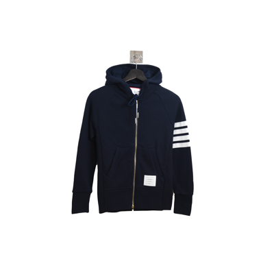 THOM BROWNE THOM BROWNE CLASSIC 4 STRIPE ZIP UP HOODIE NAVY