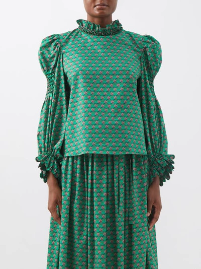 Horror Vacui Claire Floral-print Cotton-poplin Blouse In Green Multi