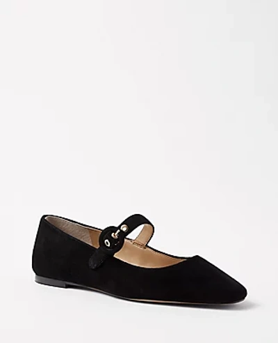 Ann Taylor Mary Jane Suede Flats In Black