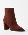 Ann Taylor Pointy Toe Suede Booties In Pure Chocolate