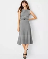 ANN TAYLOR PETITE HOUNDSTOOTH BELTED MIDI SHEATH DRESS