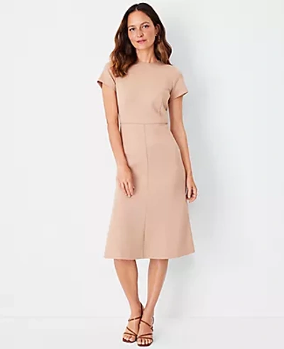 Ann Taylor The Petite Flare Dress In Double Knit In Natural Camel