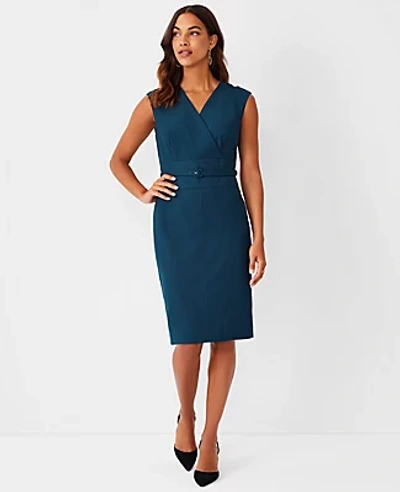 Ann Taylor The Petite Wrap Belted Sheath Dress In Airy Wool Blend In Ominous Teal