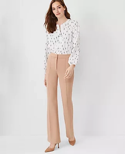 Ann Taylor The Petite Pintucked High Waist Trouser Pant In Double Knit In Natural Camel