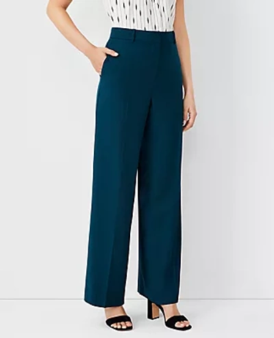 Ann Taylor The Petite High Waist Wide Leg Pant In Airy Wool Blend - Curvy Fit In Ominous Teal