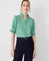 Ann Taylor Ruffle Button Top In Fresh Kiwi
