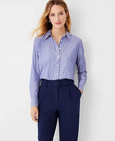 Ann Taylor Striped Relaxed Perfect Shirt In Blue Stripe