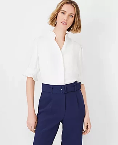 Ann Taylor Ruffle Button Top In Winter White