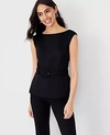 Ann Taylor The Petite Belted Top In Double Knit In Black