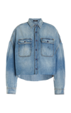 R13 Oversized Cropped Distressed Denim Shirt In Light Wash
