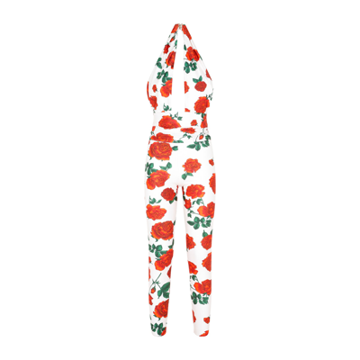 Saint Laurent Floral Printed Sleeveless Jumpsuit In Red