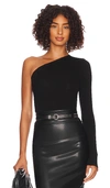 Enza Costa Silk Knit Angled One Shoulder Top In Black