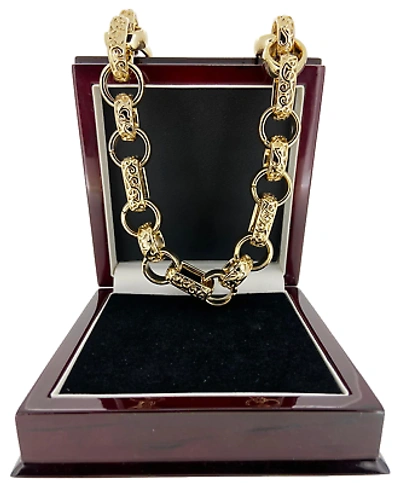 Pre-owned Bling King London Luxury Xxl 18mm Gold 24k Gf Ornate Gypsy Link Belcher Chain