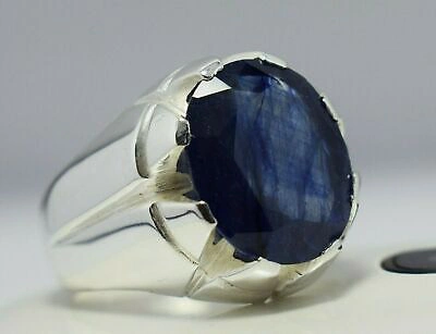 Pre-owned Handmade Sapphire Ring Men's Blue Sapphire Sterling Silver Real Gemstone  Rings
