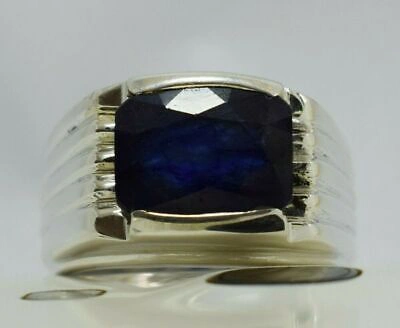 Pre-owned Handmade Men's Blue Sapphire Ring Natural Kashmir Sapphire Sterling Silver  Rings