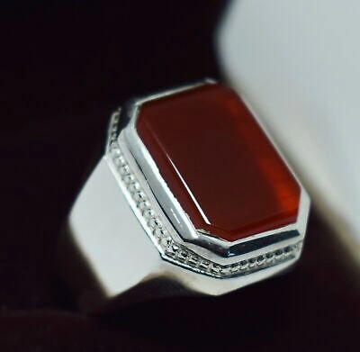 Pre-owned Handmade Aqeeq Ring Akik Aqiq Yemeni Aqeeq Brown Red Agate Gemstone Bague  Rings