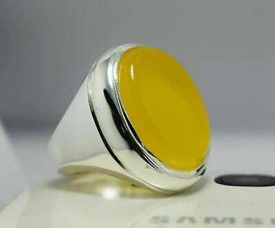 Pre-owned Handmade Yellow Zard Yemeni Agate Aqiq Akik Aqeeq Bague Shia Rigs  Ring Mens Ring