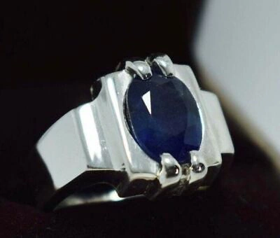 Pre-owned Handmade Mens Blue Sapphire Ring Natural Kashmir Sapphire Bague Silver Rin Christmas Gift