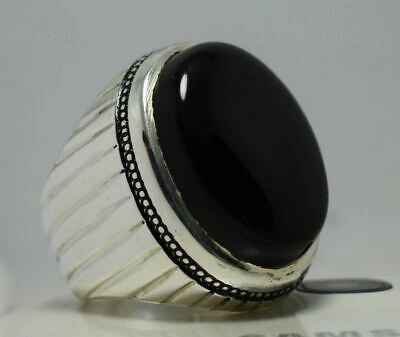 Pre-owned Handmade Black Blood Red Yemeni Aqeeq Ring Mens  Silver Ring Real Gemstone Rings